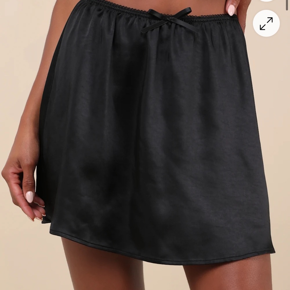 Lulus Delicate Aesthetic Black Satin Bow Mini Skirt
